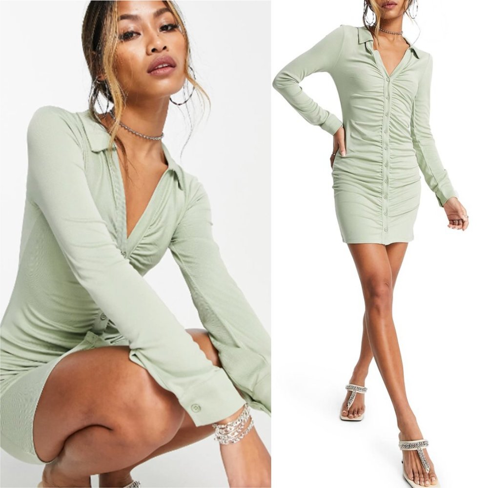 NWT - Nordstrom Topshop Ruched Long Sleeve Minidress
